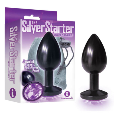 Anodised Black 7.1 cm (2.8'') Butt Plug with Violet Round Jewel