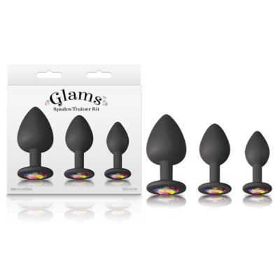Black Butt Plugs with Gems - Set of 3 Sizes