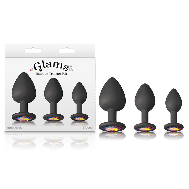 Black Butt Plugs with Gems - Set of 3 Sizes