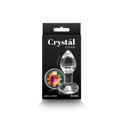 Clear Glass 7.3 cm Butt Plug with Rainbow Gem Base