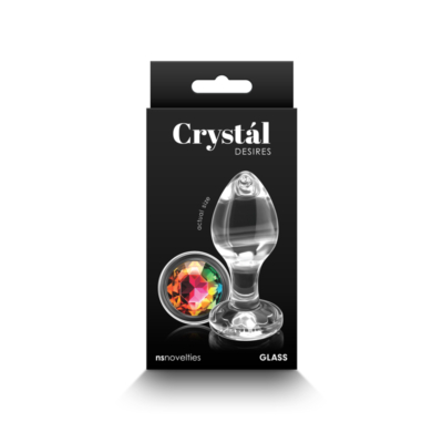 Clear Glass 8.4 cm Butt Plug with Rainbow Gem Base