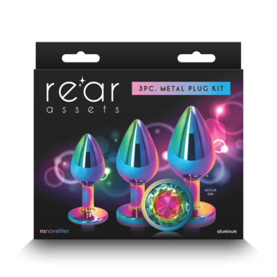 Multi Coloured Metallic Butt Plugs with Rainbow Gems - Set of 3 Sizes