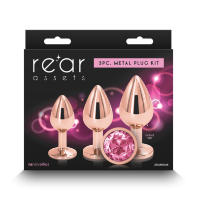 Rose Gold Metallic Butt Plugs with Pink Gems - Set of 3 Sizes