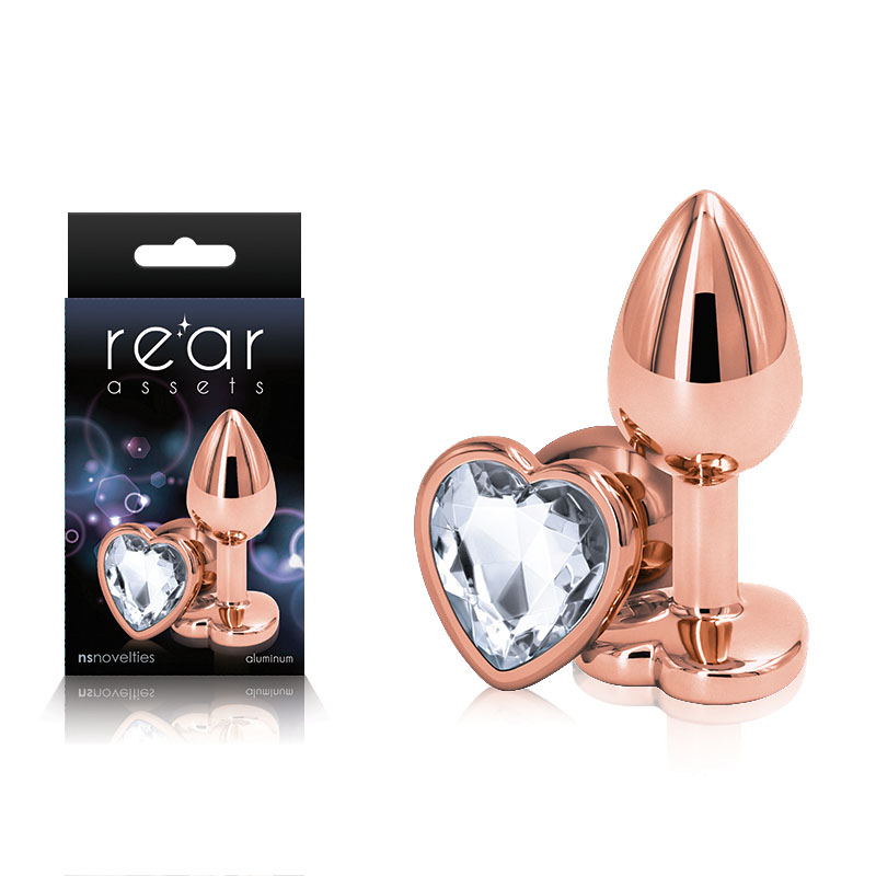 Rose Gold Small Metal Butt Plug with Clear Heart Gem Base