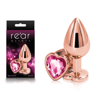 Rose Gold Medium Metal Butt Plug with Pink Heart Gem Base