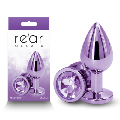 Purple 8.2 cm Medium Metal Butt Plug with Purple Round Gem Base