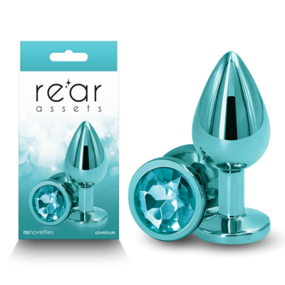 Teal 8.2 cm Medium Metal Butt Plug with Teal Round Gem Base