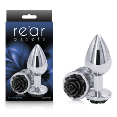 Chrome 8.9 cm Metal Butt Plug with Black Rose Base