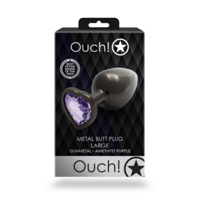 Gunmetal 9.3 cm Large Butt Plug with Heart Gem Base