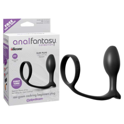 Black Cock Ring with Anal Plug
