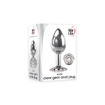 Metallic 7.1 cm Small Butt Plug with Clear Gem Base