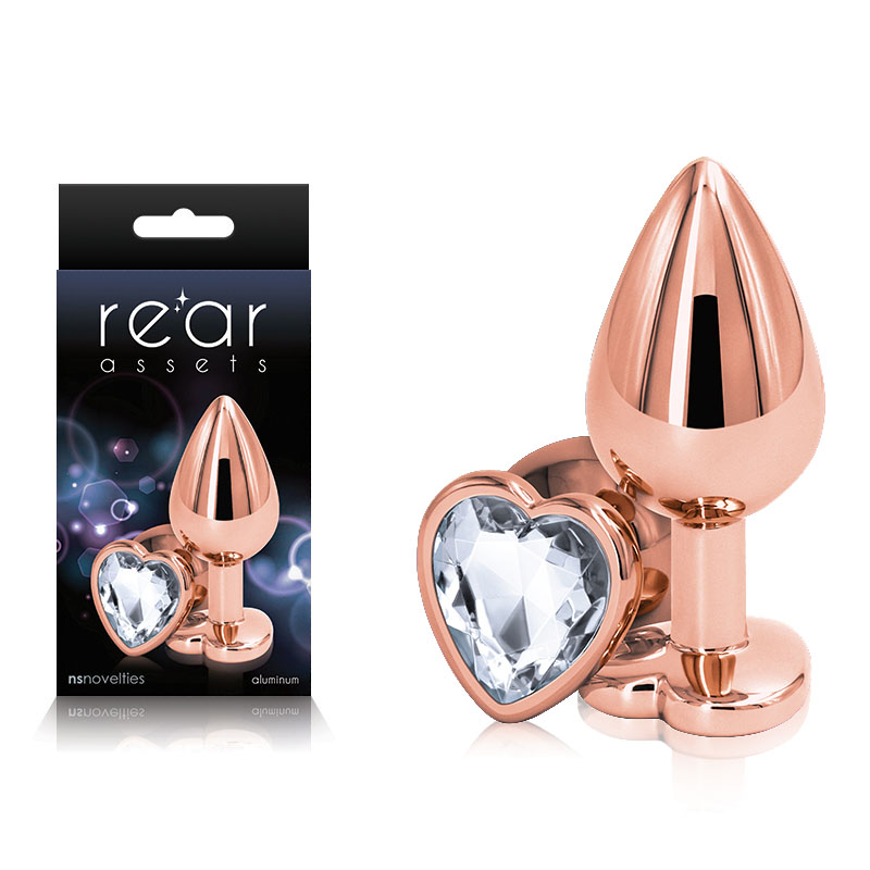 Rose Gold Medium Metal Butt Plug with Clear Heart Gem Base