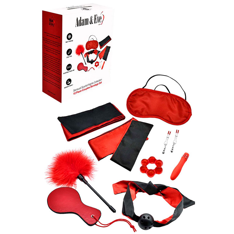 Black/Red Couples Bondage Kit - Set of 10 Pieces