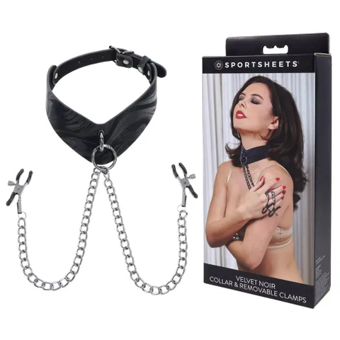 SPORTSHEETS Velvet Noir Collar & Removable Clamps