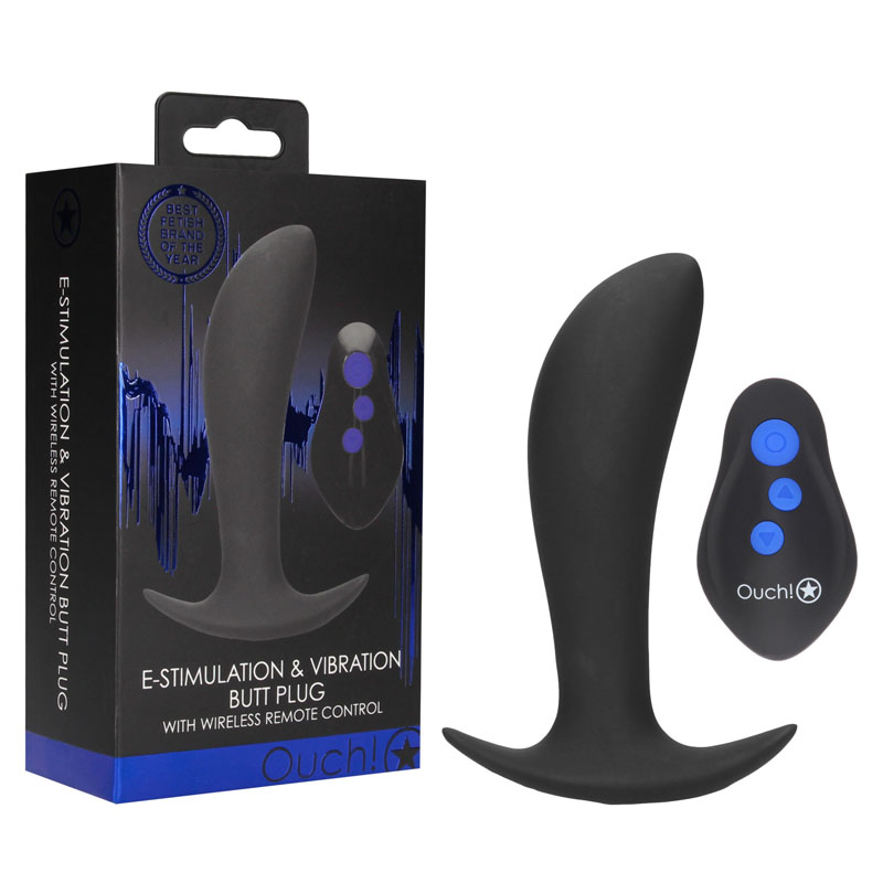 Black 12.3 cm USB Rechargeable Vibrating Butt Plug with e-Stim