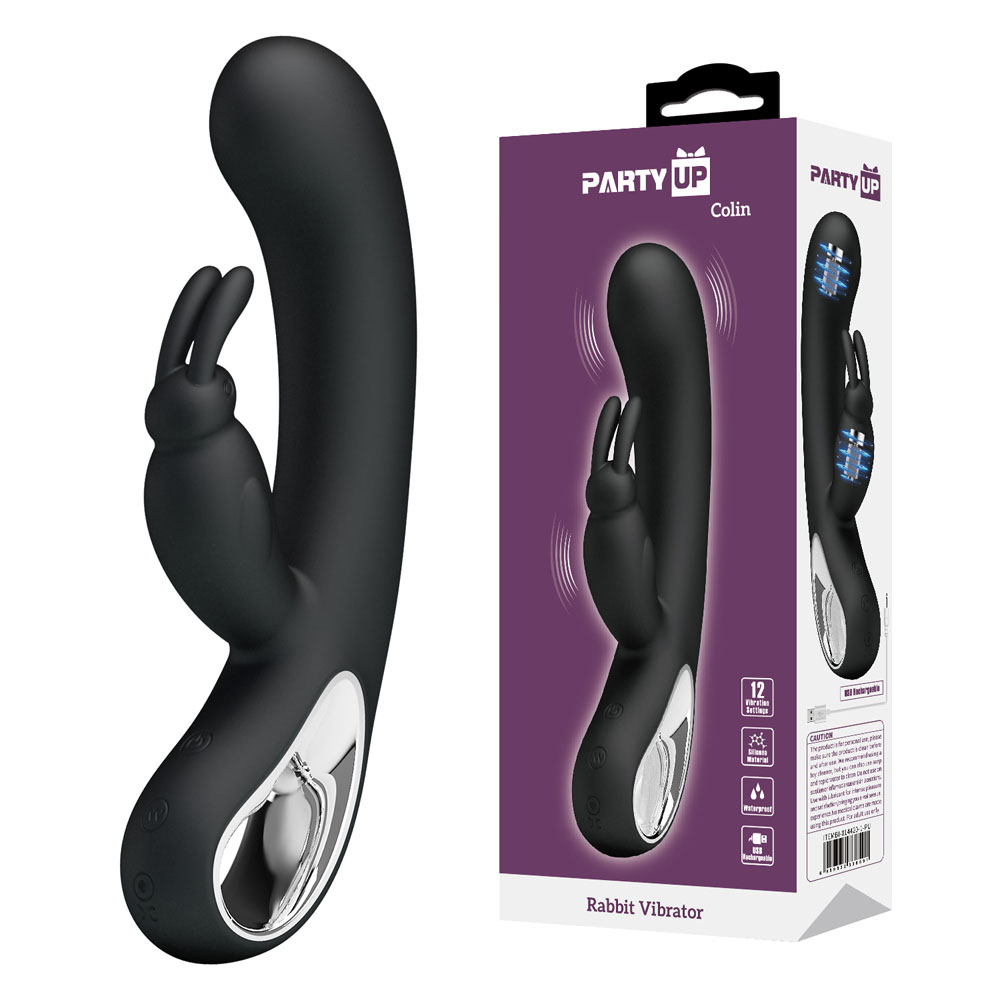 Black 21 cm USB Rechargeable Rabbit Vibrator