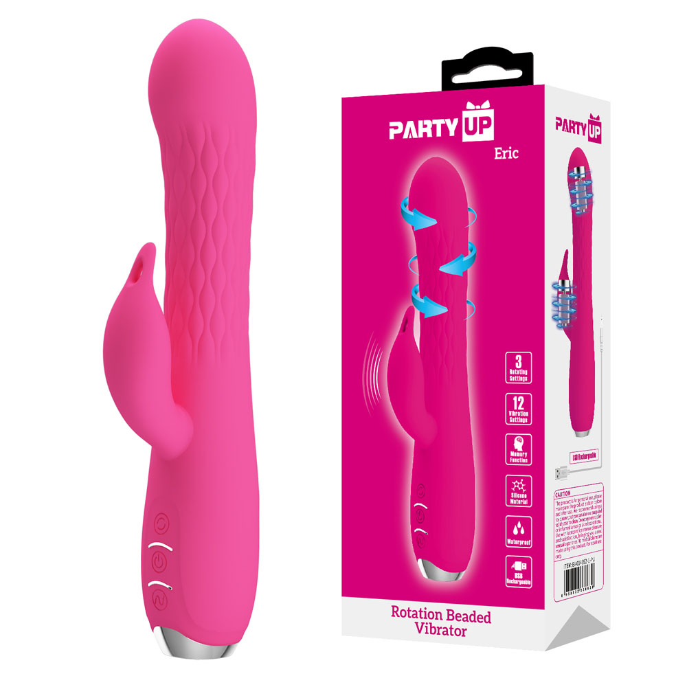 Pink 20.5 cm USB Rechargeable Rabbit Vibrator with Rotating Bead Shaft