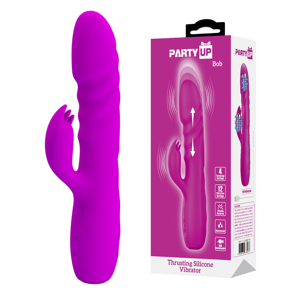 Purple 25 cm USB Rechargeable Thrusting Rabbit Vibrator