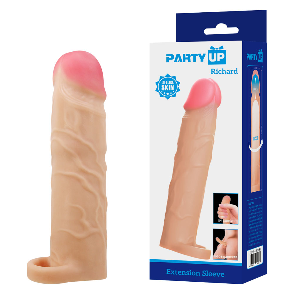 Flesh 3 Inch Penis Extender Sleeve with Ball Strap