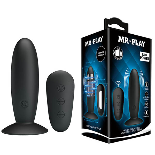 Black USB Rechargeable Vibrating Butt Plug with Wireless Remote