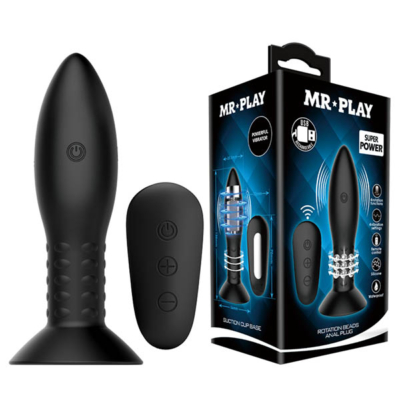 Black USB Rechargeable Beaded Butt Plug with Wireless Remote