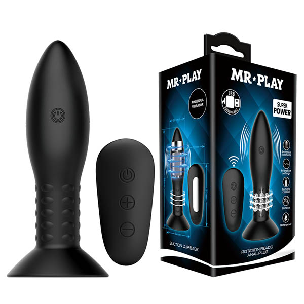 Black USB Rechargeable Beaded Butt Plug with Wireless Remote