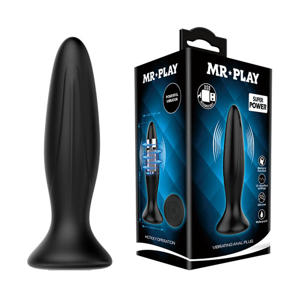 Black 12.8 cm USB Rechargeable Vibrating Butt Plug