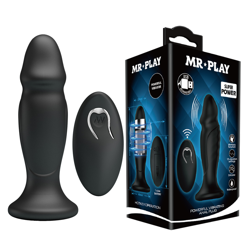 Black 12.4 cm USB Rechargeable Vibrating Anal Plug with Remote
