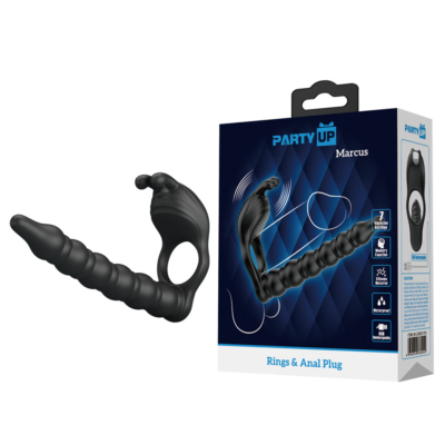 Black USB Rechargeable Vibrating Cock Ring with Double Penetrator