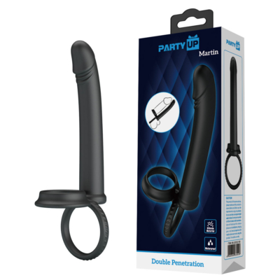 Black Cock & Ball Rings with Double Penetrator