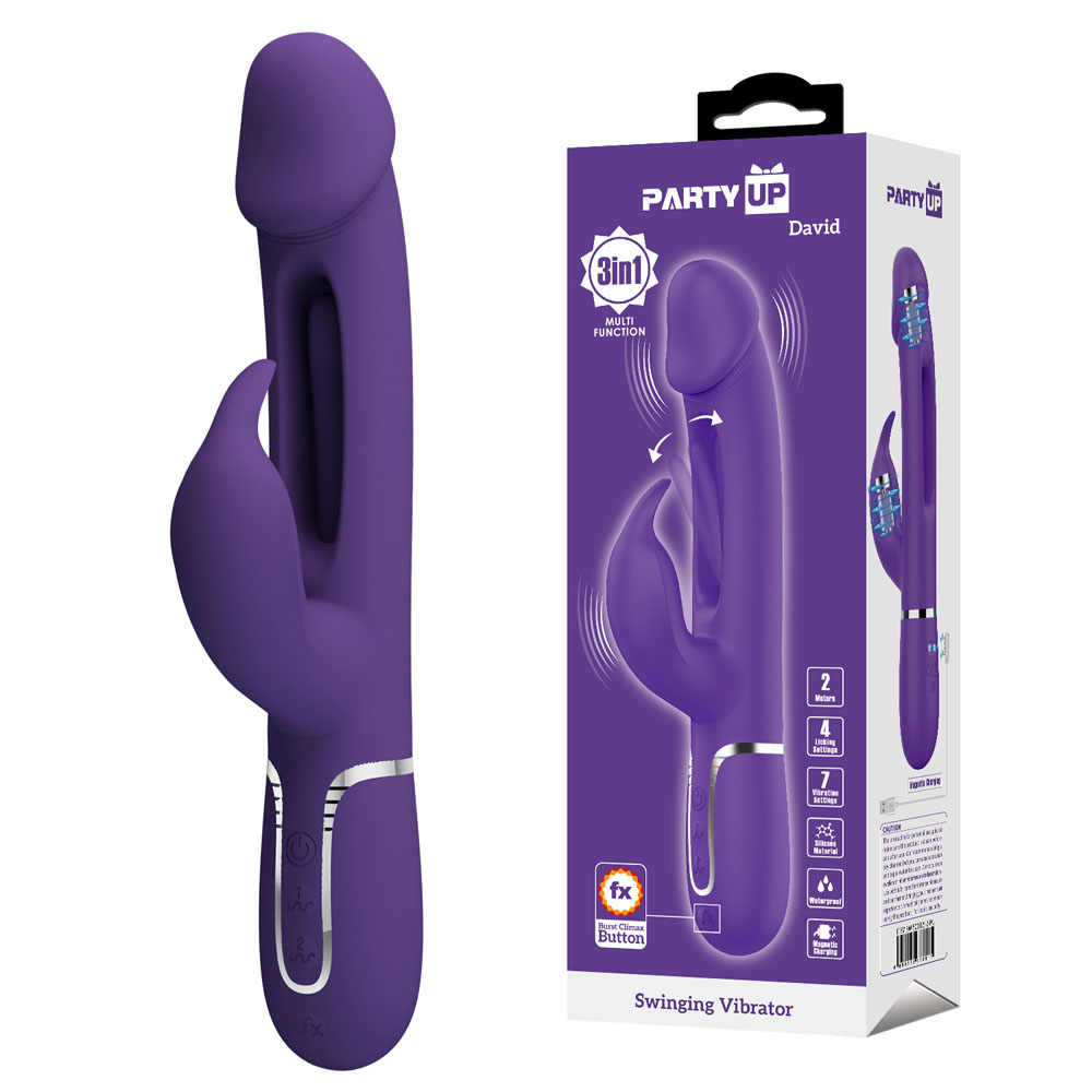 Purple 23.2 cm USB Rechargeable Rabbit Vibrator with Flicking Arm