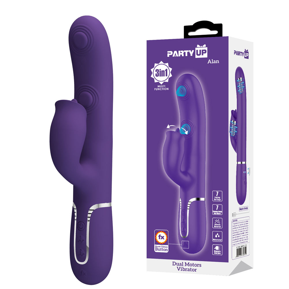 Purple 22.8 cm USB Rechargeable Vibrator with Licking Clit Stimulator and Thumping Shaft