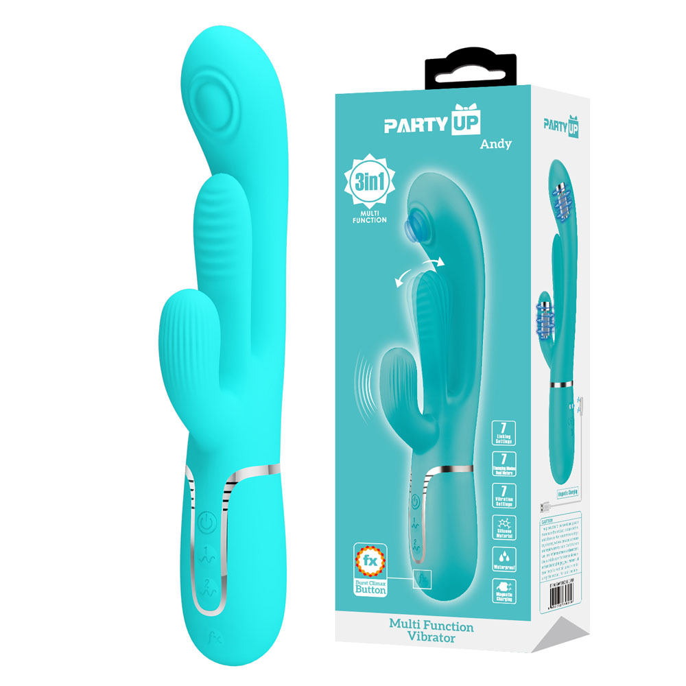 Teal 22.2 cm USB Rechargeable Rabbit Vibrator with Flicking and Thumping Tip