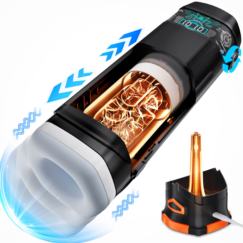 Black USB Rechargeable Thrusting & Vibrating Auto Masturbator with Heater