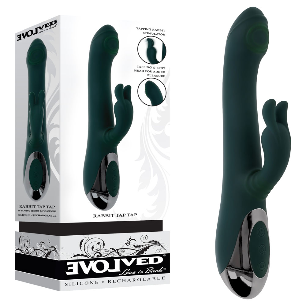 Green 25 cm USB Rechargeable Rabbit Vibrator with Tapping Tip