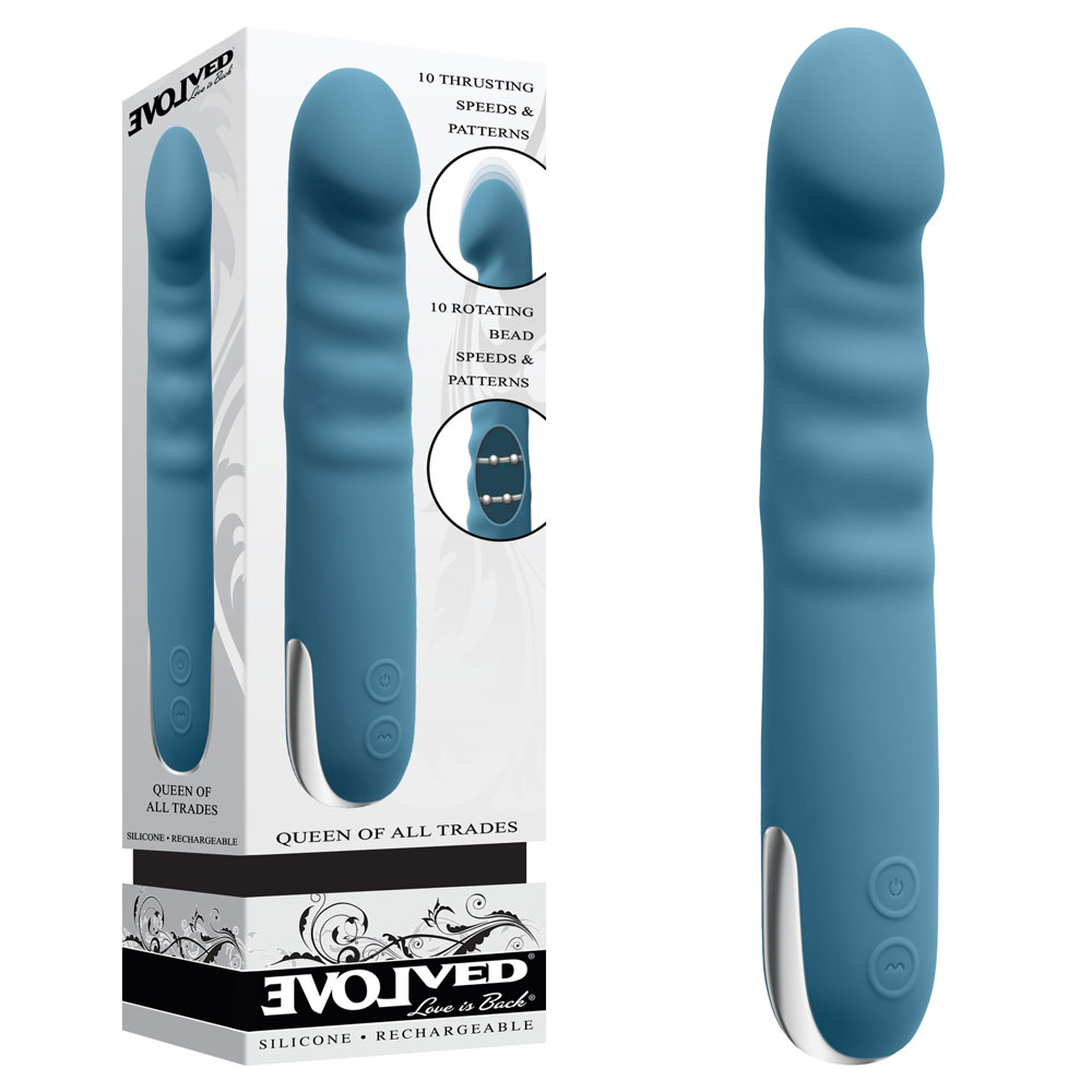 Blue 22.6 cm USB Rechargeable Thrusting & Rotating Vibrator