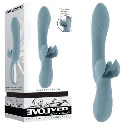 Grey 24.1 cm USB Rechargeable Vibrator with Flicking Clitoral Stimulator