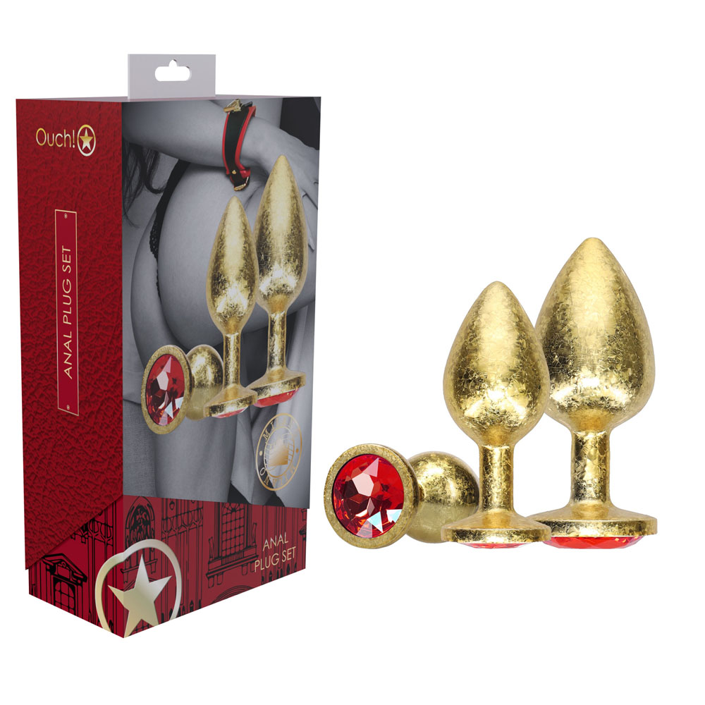Gold Butt Plugs with Gem Bases - Set of 3 Sizes
