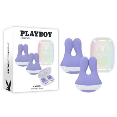 Purple Rechargeable Vibrating Nipple Clamps with Charging Carry Case