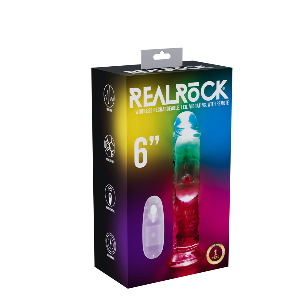 Clear with LED 16.5 cm USB Rechargeable Vibrating Dong with Remote
