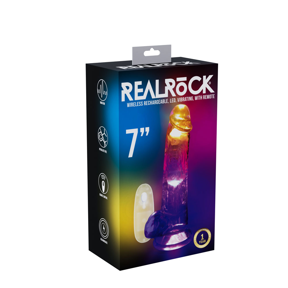 Clear with LED 19.5 cm USB Rechargeable Vibrating Dong with Remote