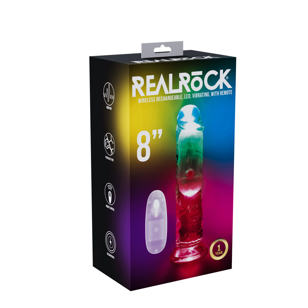 Clear with LED 22 cm USB Rechargeable Vibrating Dong with Remote