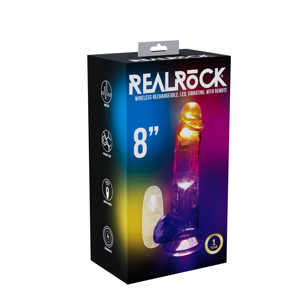 Clear with LED 22.5 cm USB Rechargeable Vibrating Dong with Remote