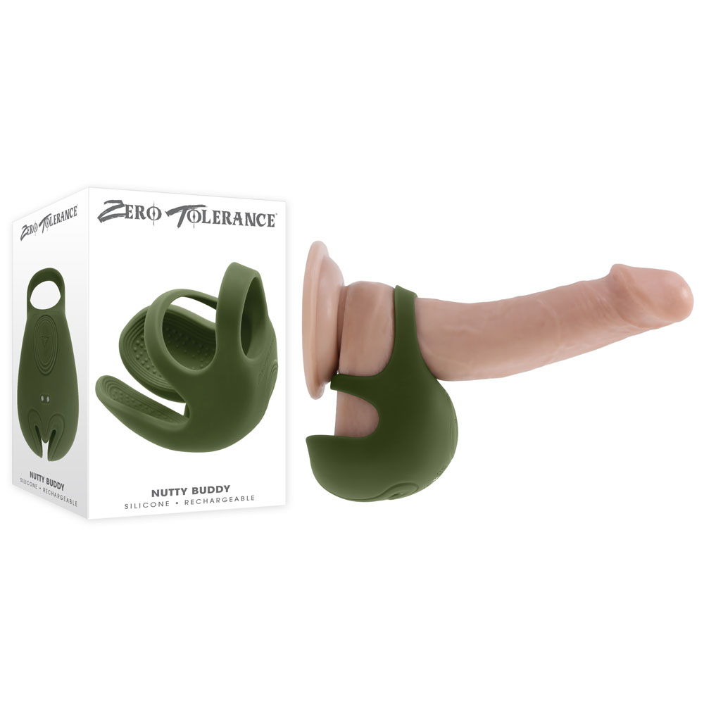 Olive Green USB Rechargeable Vibrating Cock & Balls Ring