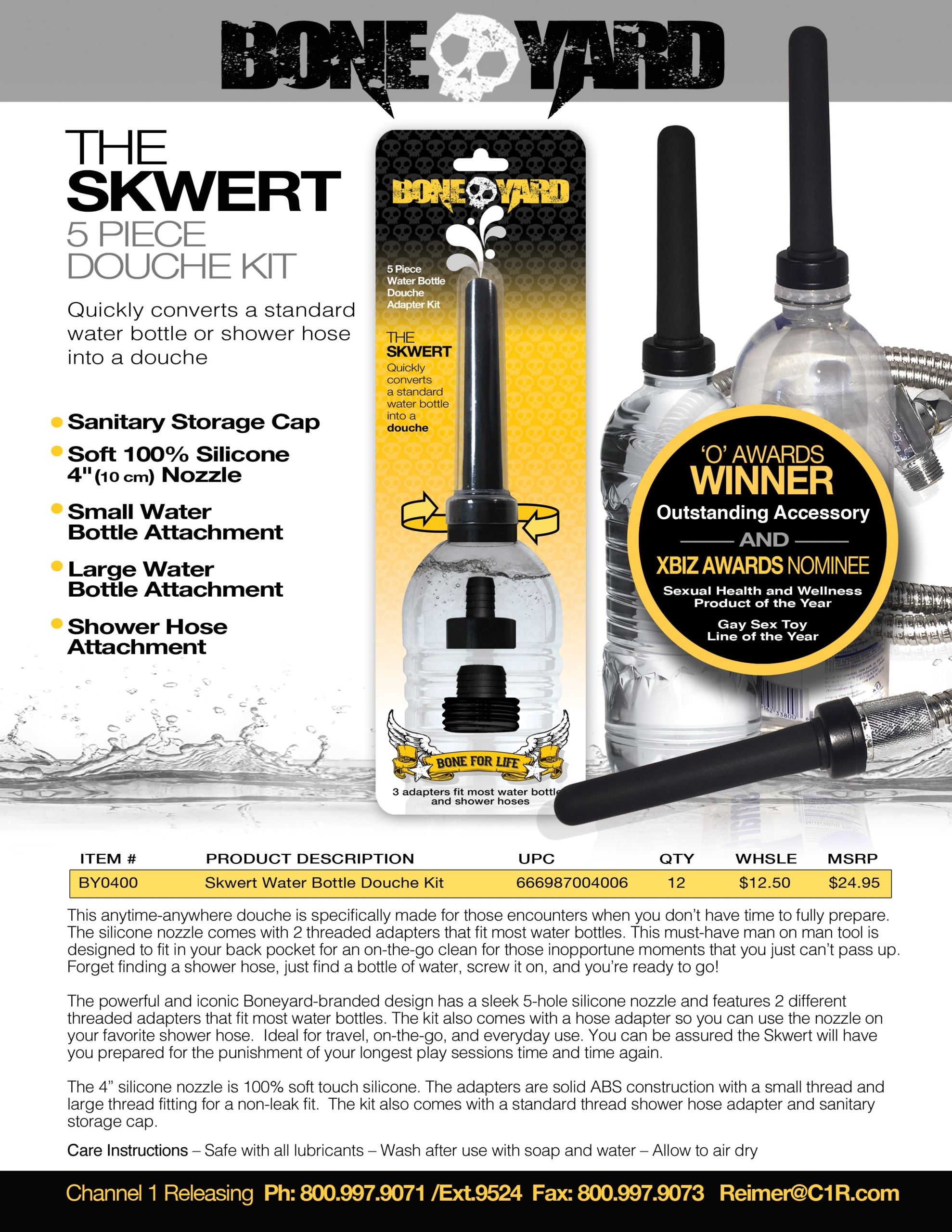 This anytime-anywhere douche is specifically made for those encounters when you don’t have time to fully prepare. The silicone nozzle comes with 2 threaded adapters that fit most water bottles. This must-have man on man tool is designed to fit in your back pocket for an on-the-go clean for those inopportune moments that you just can’t pass up. Forget finding a shower hose