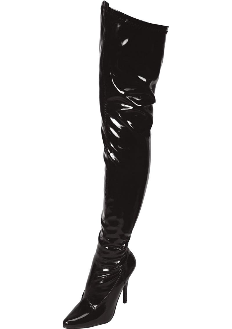 <p>Black Pointed Toe Thigh High Boot 3in Heel Size 7</p>