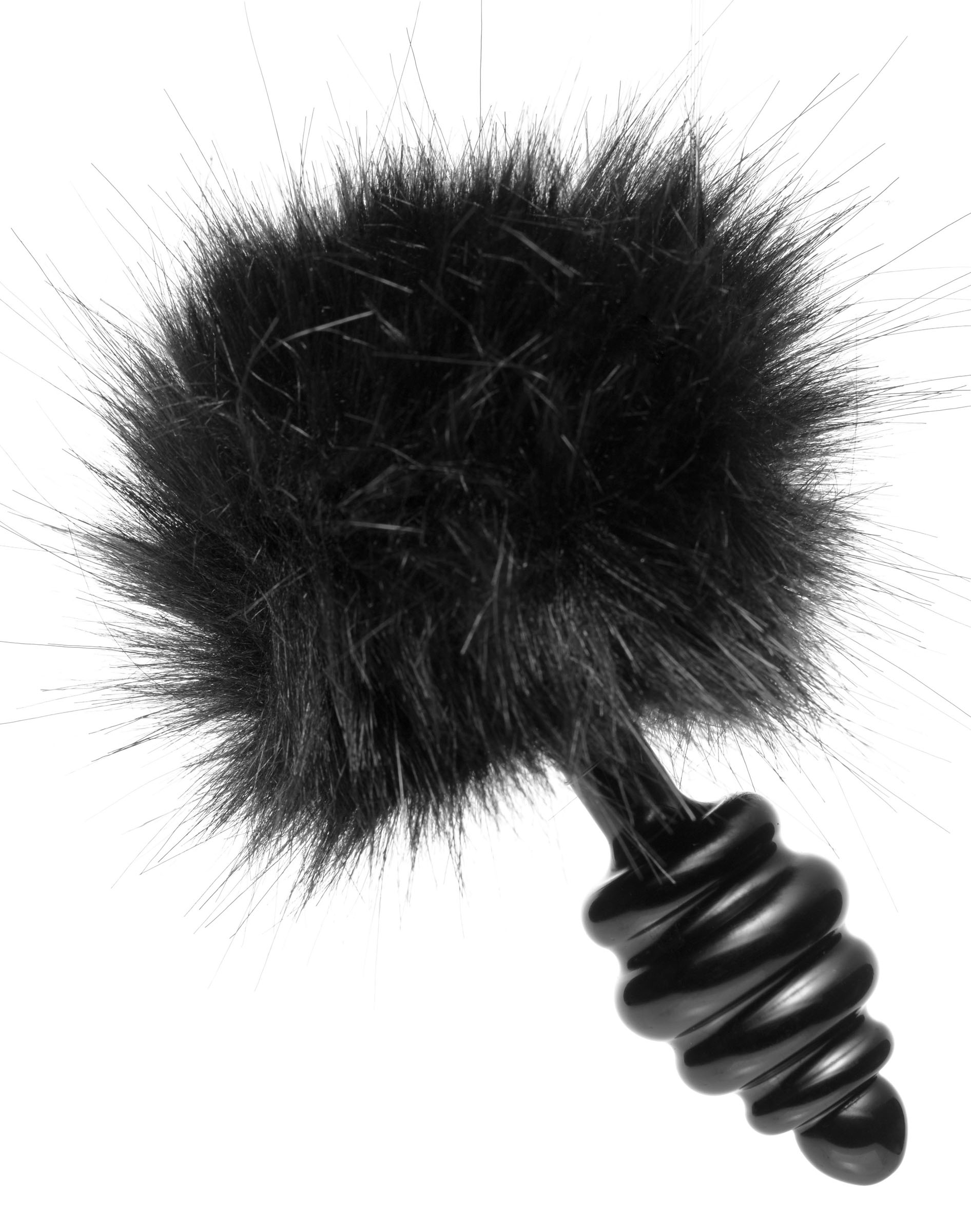 This black metal plug has a fuzzy black tail for animalistic role playing. The stimulating ripples will excite as they are inserted one by one
