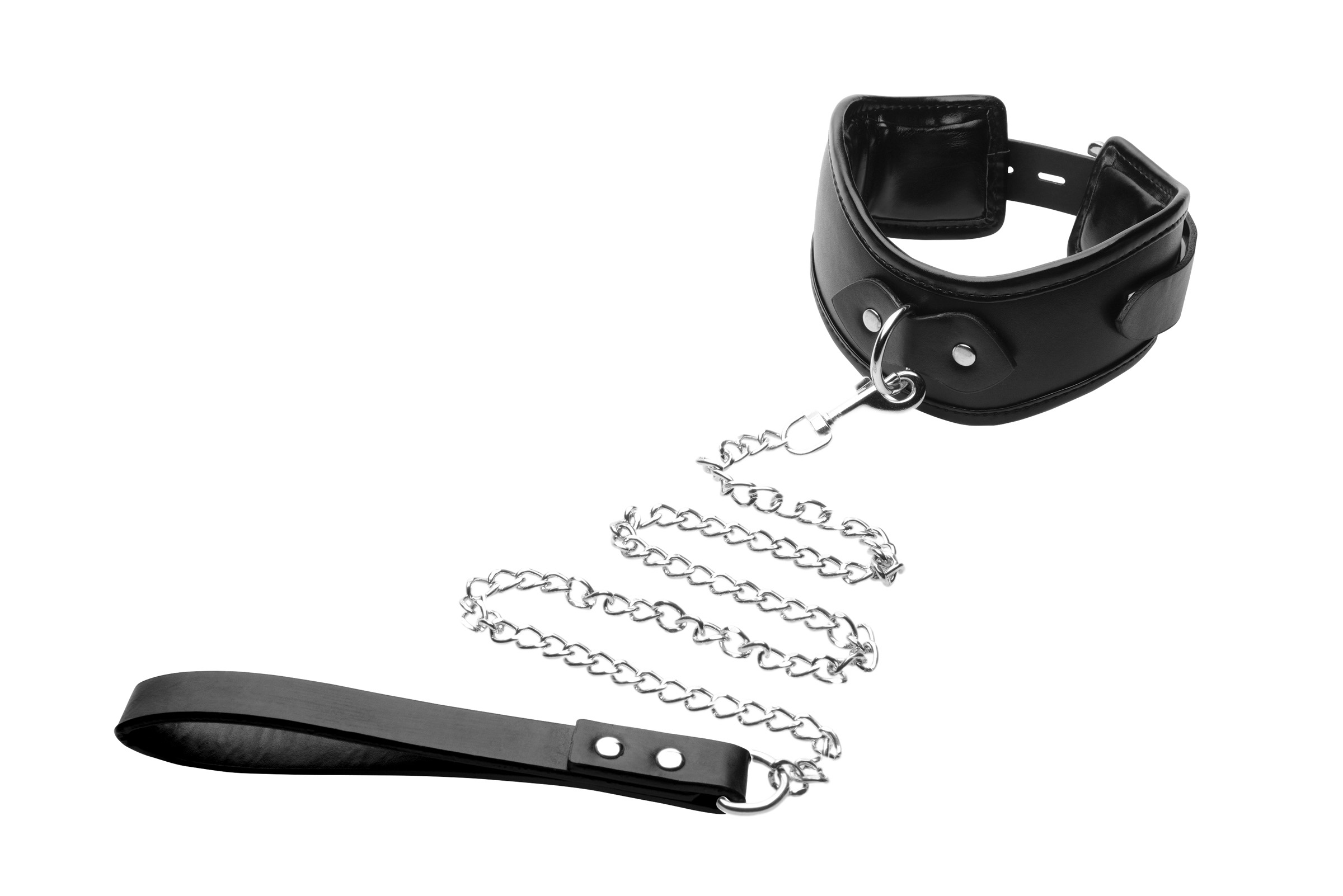 Add some high protocol to your BDSM scenes with a posture collar and leash! Keep your partner upright so that all their best assets are on display. The height of the collar will ensure that their chin is lifted at all times. Padded and adjustable