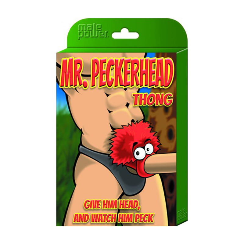 <p><span>Give him head and watch him peck! Seduce your lover in a playful way in the bedroom when you wear this hilarious Mr Peckerhead novelty thong for men</span></p>