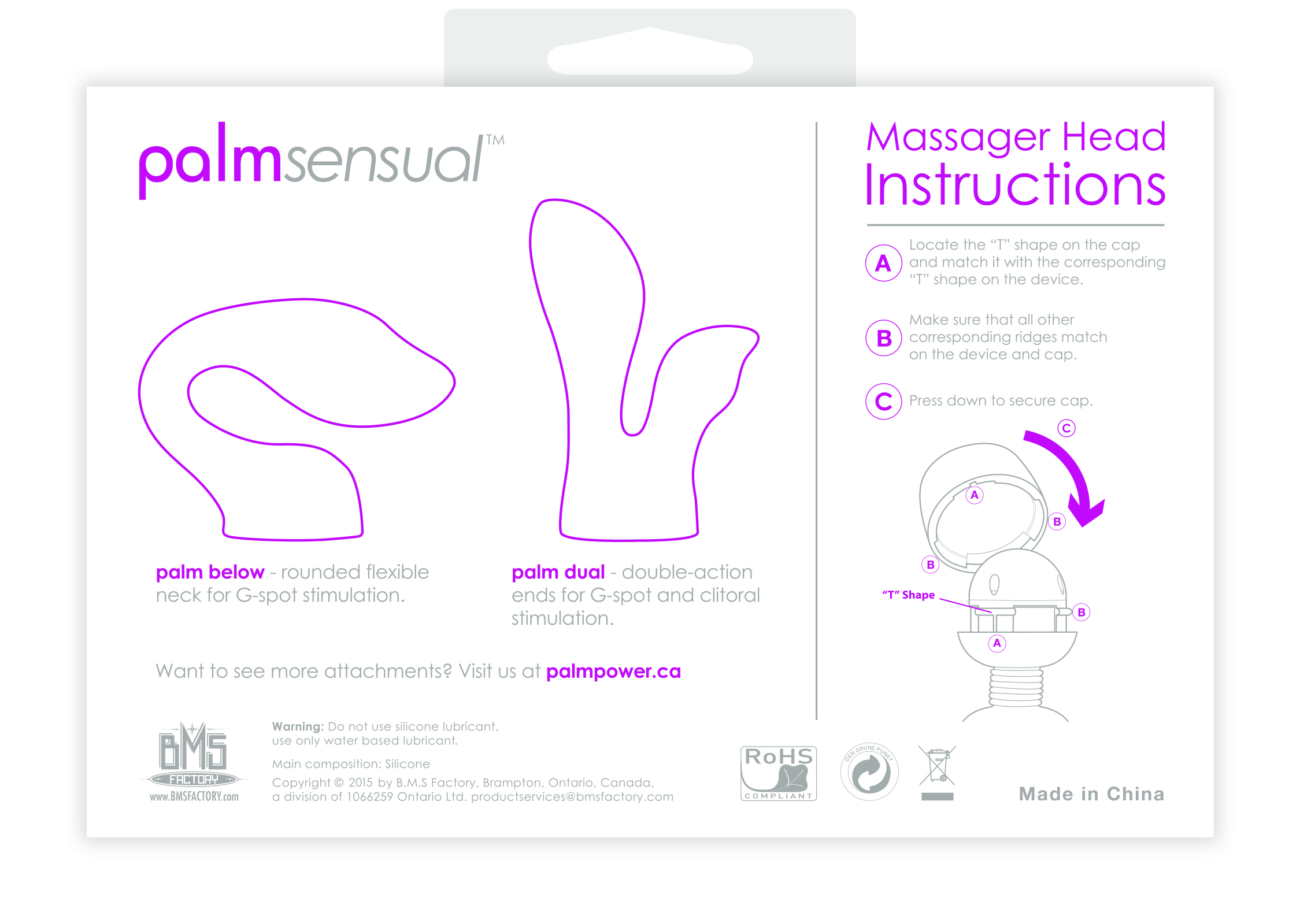 The PalmSensual set includes 2 attachment heads that when used with PalmPower will help to alleviate your stress and provide and invigorating massage on areas that are usually overlooked or deserve extra special attention.
